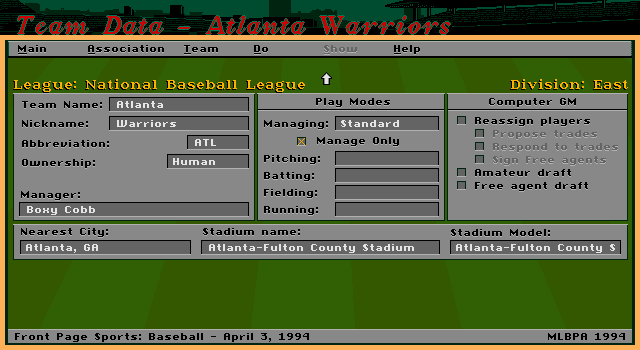 Front Page Sports: Baseball '94
