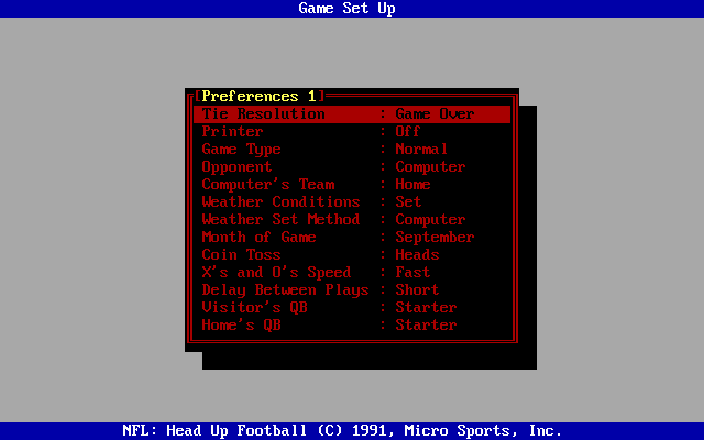 NFL Pro League Football: New 1991 Version
